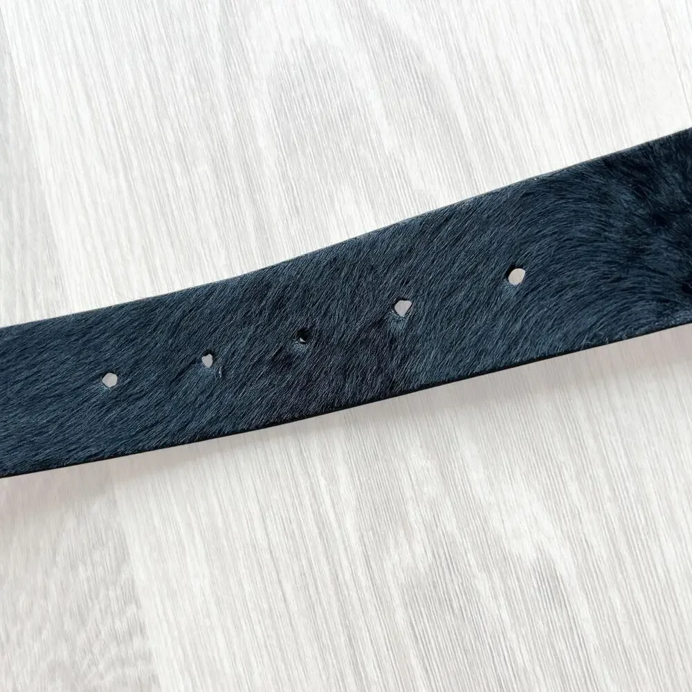 Brave Leather Kasi Hair-On Belt 32 Black Calf Hair Silver Equestrian Buckle EUC - Picture 6 of 13